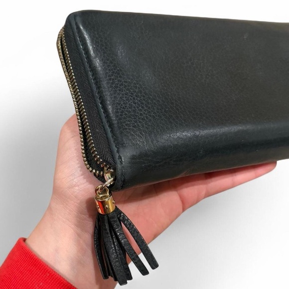 Authentic GUCCI Black Pebbled Leather Soho Interlocking G Zip Around Long Wallet - Picture 8 of 10